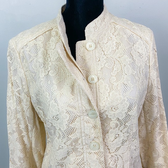 AK Anne Klein | Lace | Ivory | Button Down | Cardigan Jacket | - Picture 7 of 13